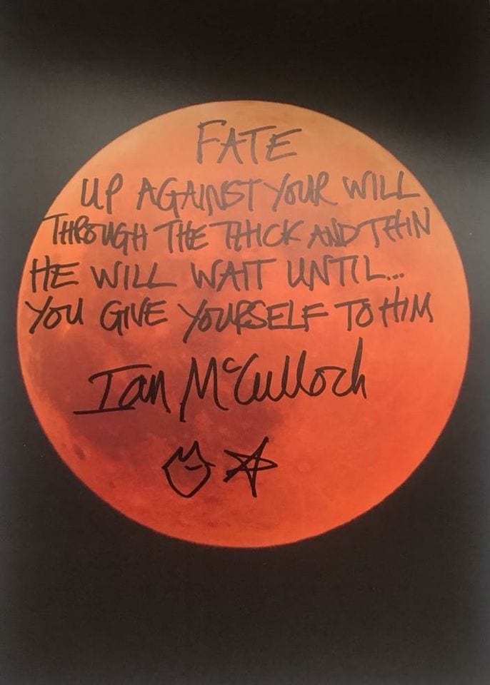 Ian McCulloch Handwritten signed Killing Moon Lyrics.